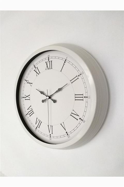 Platin Saat Metal Beyaz Retro Duvar Saati 40 Cm