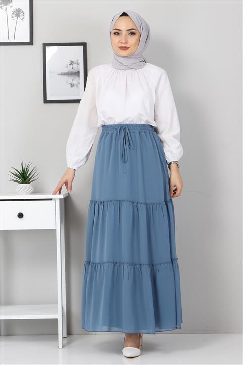Modamihram Fırfırlı Şifon Etek Bebe Mavisi
