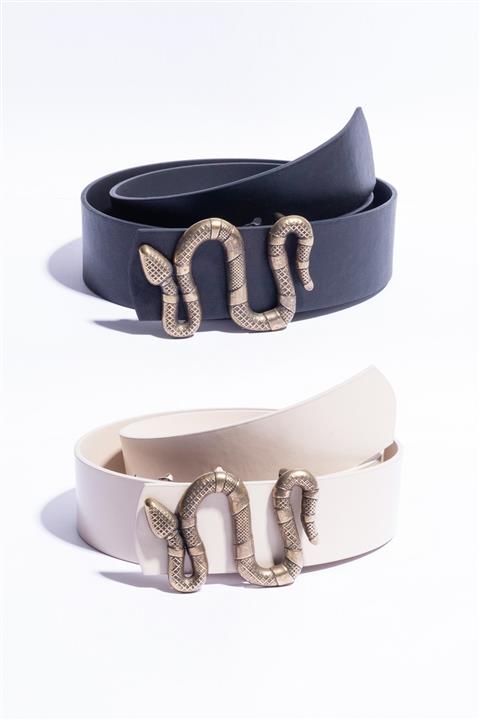 Lafaba Kadın Siyah-bej Yılan Tokalı Ikili Kemer