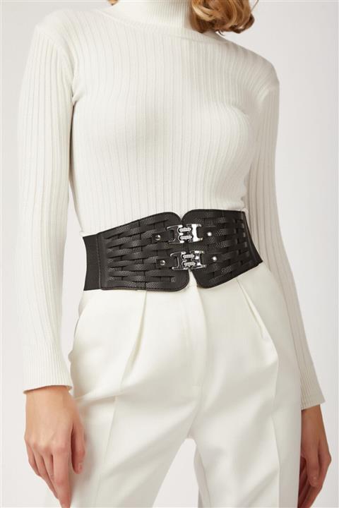 Denizim butik Lastikli Siyah Korse Kuşak Kemer