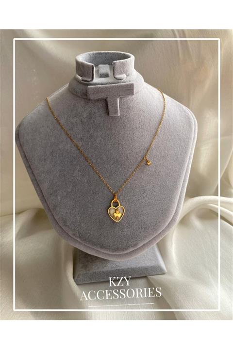 KZY ACCESSORIES Kalp Yonca Detay Çelik Kolye