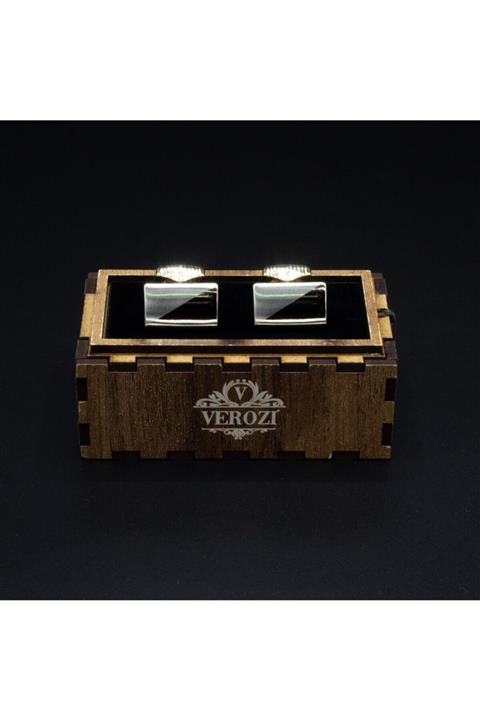 verozi Erkek Altın Kaplama Fırçalı Desenli Kol Düğmesi