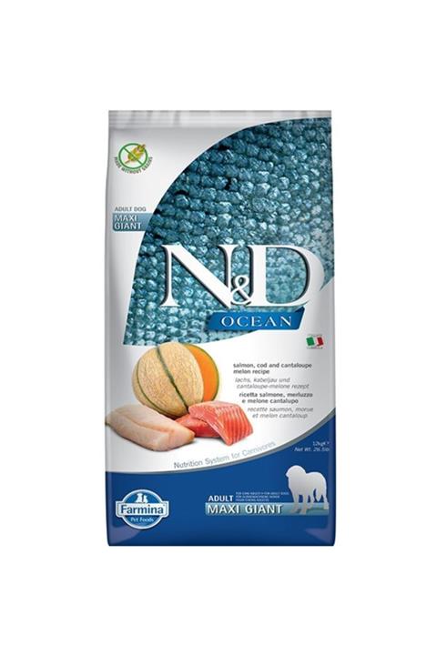 N&D Ocean Somon Ve Morina Balıklı Kavunlu Giant Maxi Yetişkin Köpek Maması 12 Kg