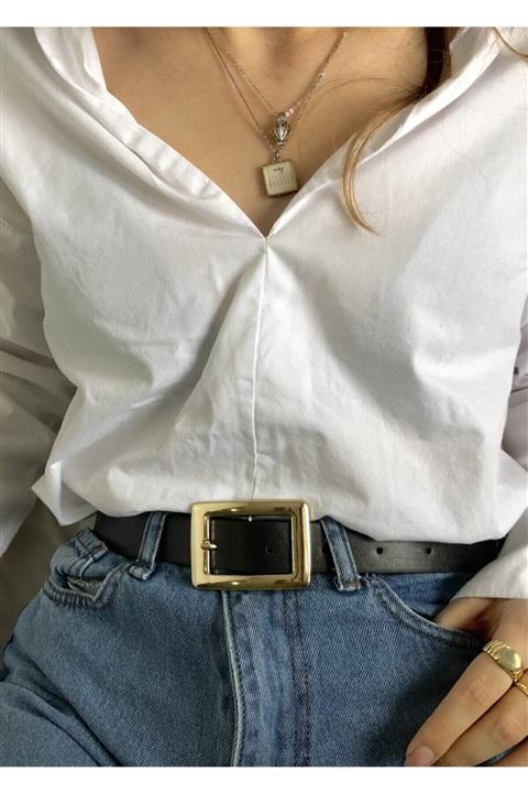 KISCHE Zarif Siyah Bayan Stil Alltın Toka Bayan Kemer