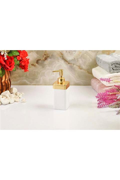 İmera Akrilik Kare Soft Banyo Sıvı Sabunluk 450 Ml Altın Beyaz