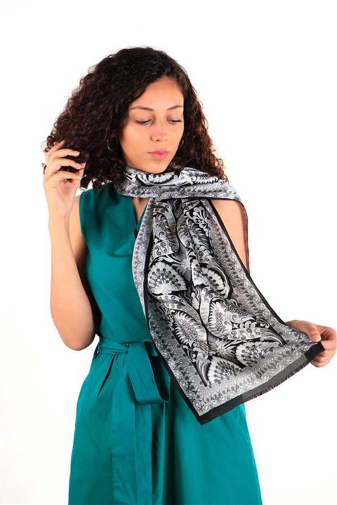 Bursa İpek Dar Ipek Fular-tavuskuşu-gri