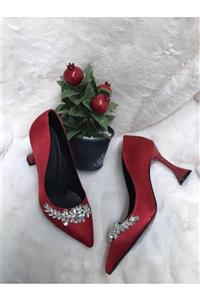 LADİESHOE Topuklu Taşlı Kırmızı Stiletto