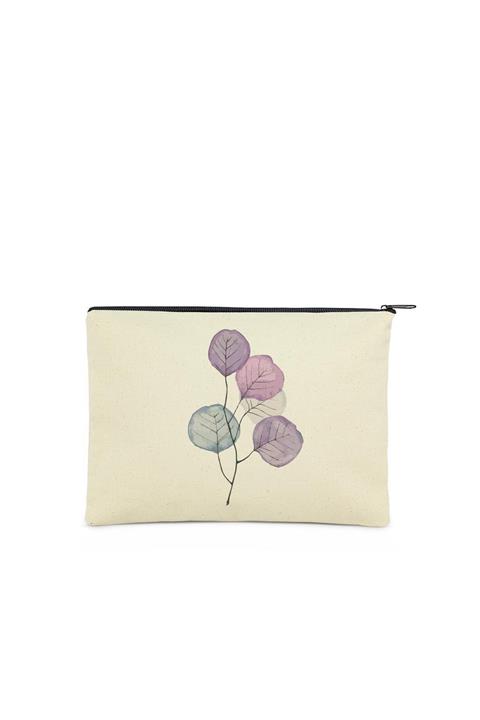 Çınar Bez Çanta Clutch Mor Çiçekler Kanvas Makyaj Çantası