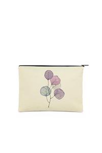 Çınar Bez Çanta Clutch Mor Çiçekler Kanvas Makyaj Çantası