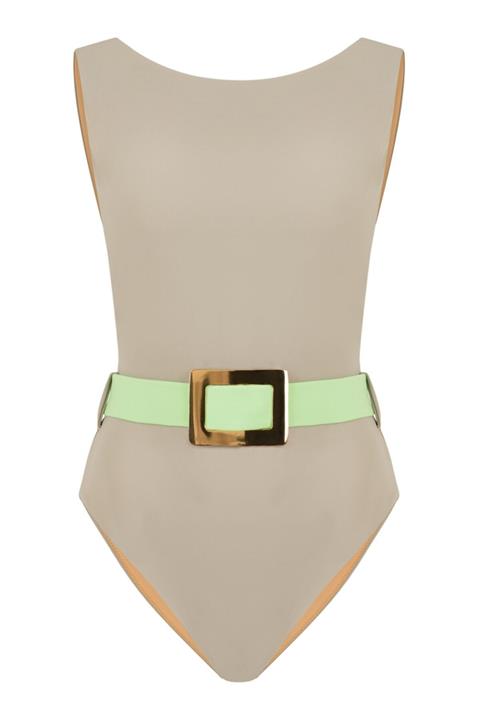 AQUELLA Halter Yaka Gold Toka Detaylı Buz Gri Mayo