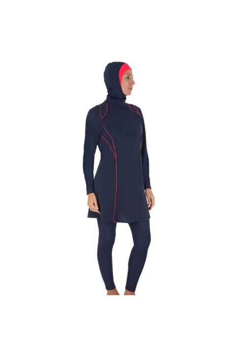 Nabaiji Kadın Haşema - Deniz Havuz Plaj Için Yüzme Mayo Haşema - Mavi Kırmızı - 3 Parça