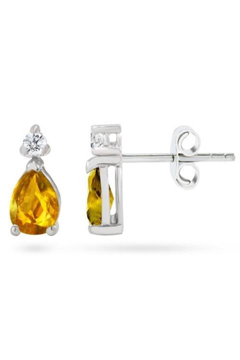 Gold Store Altın Pırlanta Sitrin Küpe 14 Ayar n 0.12 Ct