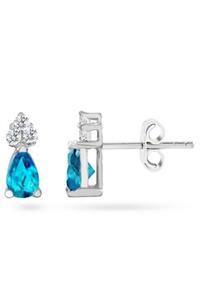Gold Store 14 Ayar Altın 0.12 ct Pırlanta Blue Topaz Küpe