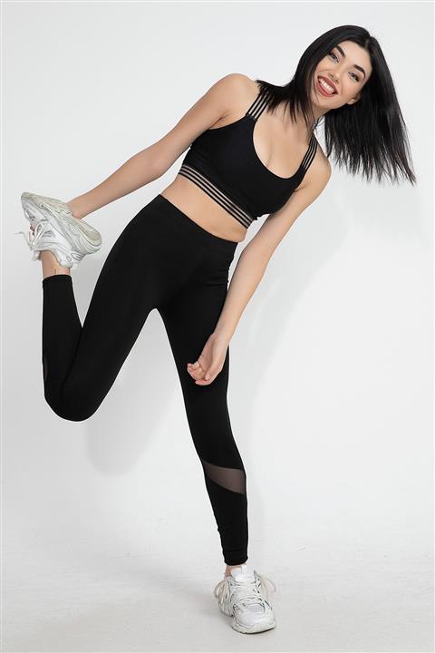 VAPUR TEKSTİL Kadın Siyah Tül Şerit Detay  Sporcu Sütyeni