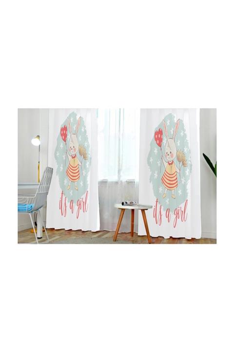 HOMESSA Sevimli Tavşanlı Çocuk Odası Fon Perde 140x275  cm