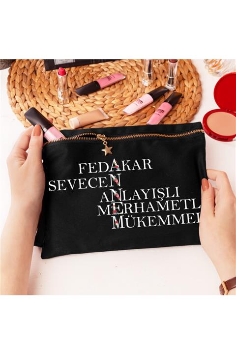 Hediyesepeti Siyah Renk Kanvas Makyaj Çantası