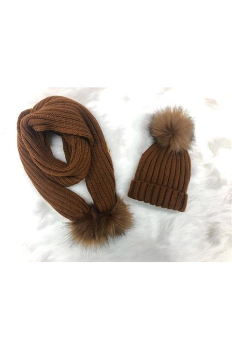 CRYSTALSHOP Tek Ponponlu Triko Çocuk Atkı Bere Takım