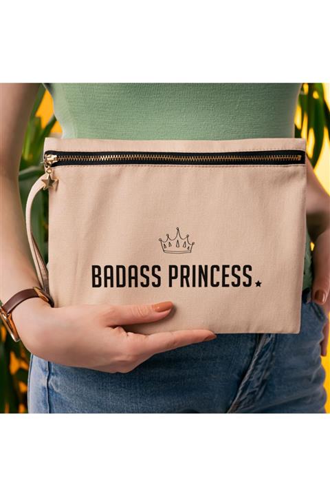Hediyesepeti Bej Renk Badass Princess Kanvas Makyaj Çantası