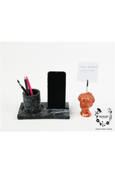 MONART CONCEPT 3'lü Mermer Efekt Beton Ofis Seti