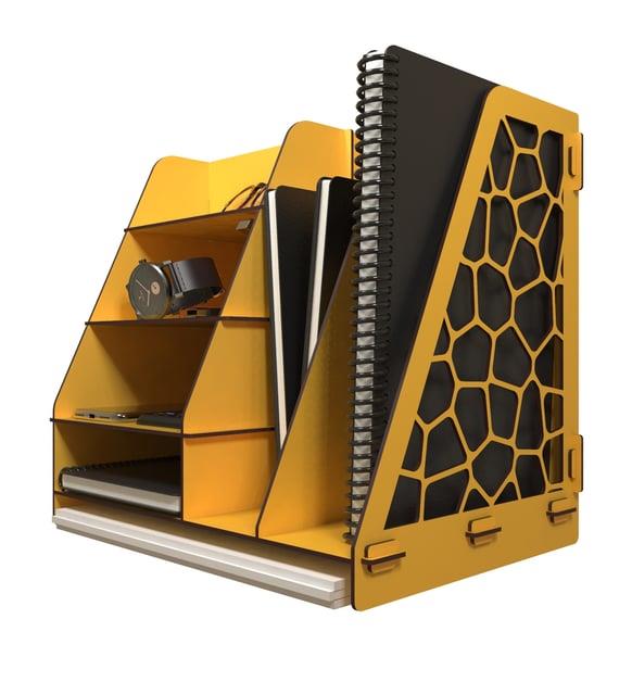 KUK Design Voronoi Modern Ofis Masaüstü Organizer Düzenleyici Evrak Rafı (Sarı)