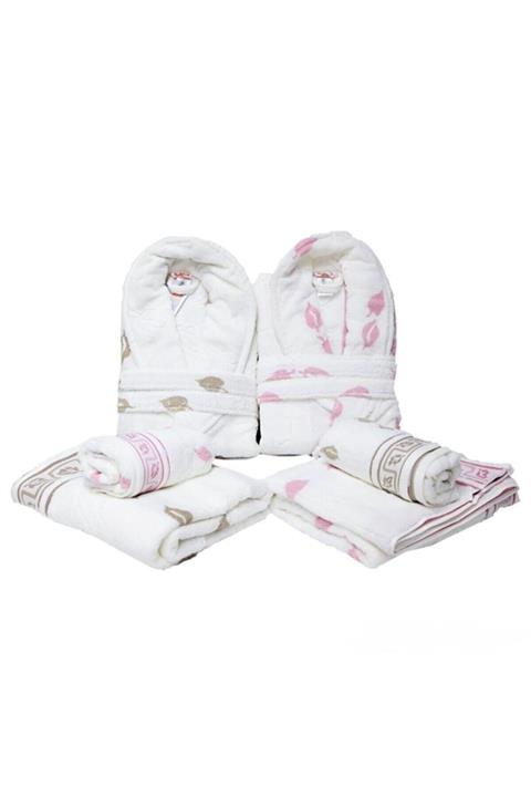 Özdilek Leaves Kahve-pembe Aile Bornoz Seti