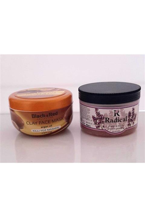 Black Red Argan Yağlı Killi Yüz Maskesi 400 G+radical Lavanta Özlü Krem El Ve Vücut Peelingi 300ml
