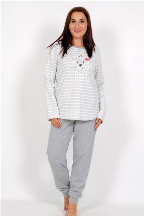 VİENETTA Kadın 2 Iplik Uzun Kol Büyük Beden Hayvan Desen Gri Melanj Pijama Takım