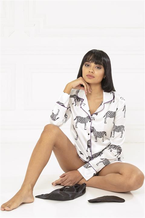FOR YOU MODA 5 Li Zebra Desen Saten Pijama Takım
