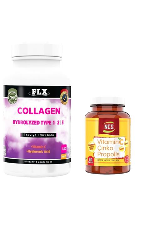 FLX Vitamin C Çinko Propolis 60 Tablet Collagen Tip 1-2-3 180 Tablet