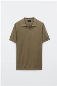 Massimo Dutti Erkek Pamuklu Keten V Yaka Polo T-Shirt 00902421