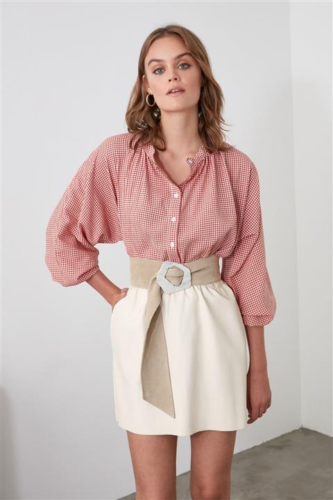 TRENDYOLMİLLA Kiremit Ekoseli Gömlek TWOAW21GO0114