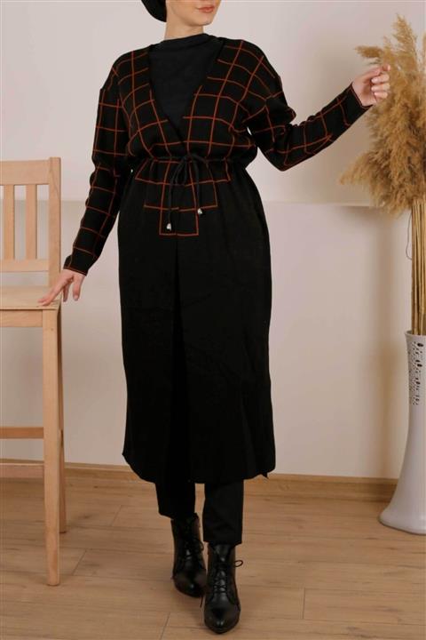 İmajButik Desenli Triko Hırka-siyah