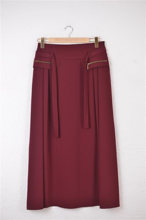 TRENDPARK Kadın Kemerli Fermuar Cep Model Etek