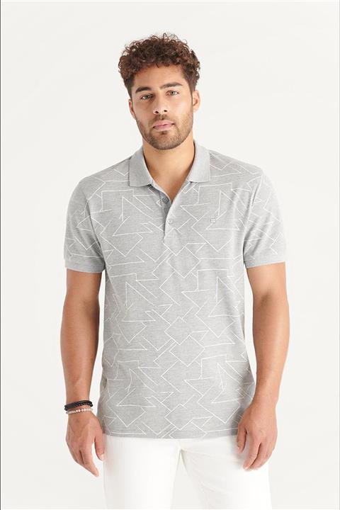 Avva Erkek Gri Polo Yaka Baskılı T-shirt A11y1151