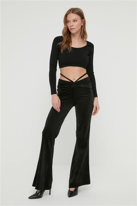 TRENDYOLMİLLA Siyah Kadife Örme  Pantolon TWOAW22PL0754
