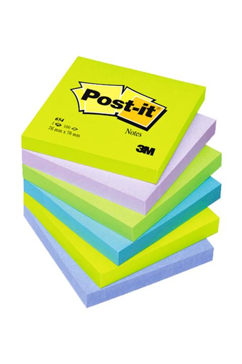 Yerli Post-İt 654 Yapışkanlı Not Kağıdı 76X76 Mm 6 Lı Karışık Paket FT510093360