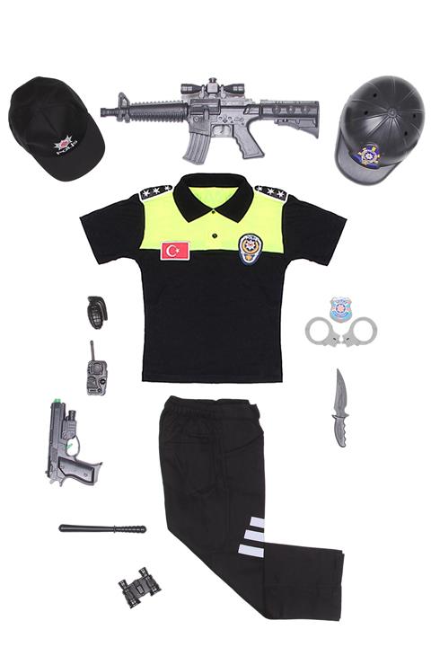 fabrikoloji Unisex Polo Yaka Türk Trafik Polis Kostümü Çocuk Kıyafeti Oyuncak-a3 Fbrklj928