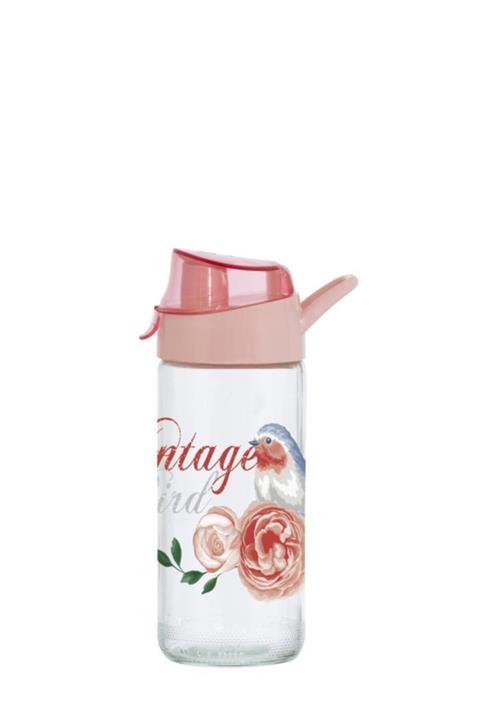 Herevin 500 Cc Gül Kuş Desenli Cam Matara