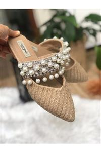 Surpie Shoes Inci Detaylı Kadın Hasır Terlik