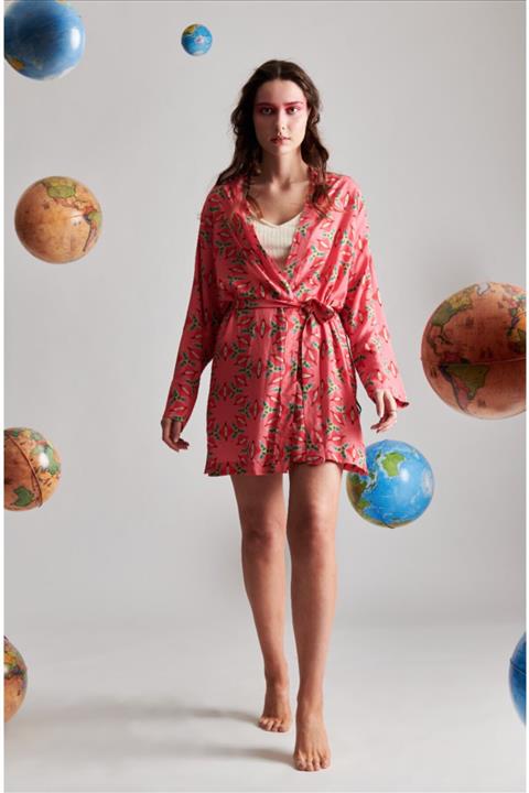 Le Monade Dreams Kadın Pembe Desenli Kimono