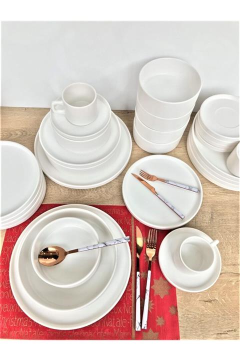 GULHANILE Stackable Mat Beyaz 36 Parça 6 Kişilik Yemek Kahvaltı Takımı