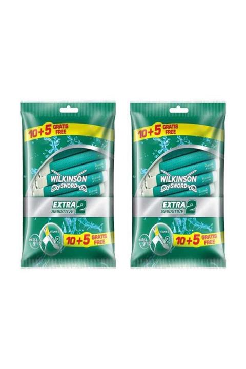 Wilkinson Sword Extra 2 Sensitive Çift Bıçaklı Bas Temizle Özellikli 10+5 Kullan At Tıraş Bıçağı 2 Paket