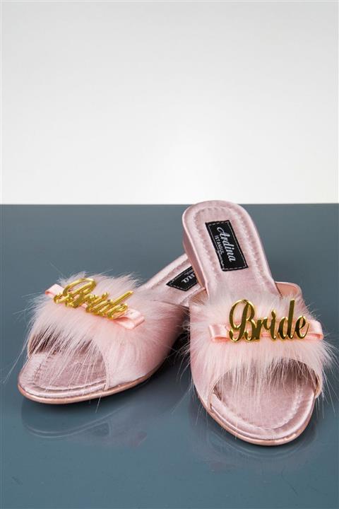 ARDİNA Kadın Pembe Tüylü Bride Gelin Çeyiz Terliği 710