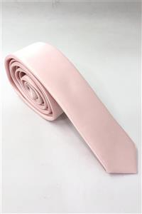 Quesste Accessory Erkek Toz Pembe Düz Mat Saten Slim Fit Kravat Kutulu