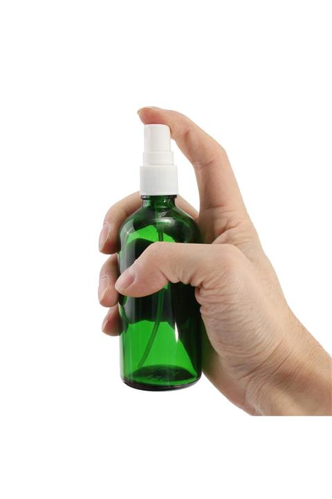 GALENİK Yeşil Cam Şişe 100ml Beyaz Sprey Başlıklı 48 Adet