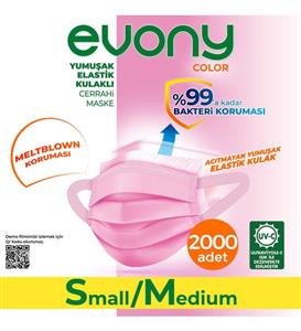 Evony Color Pembe Yumuşak Elastik Kulaklı Maske 2000 Adet