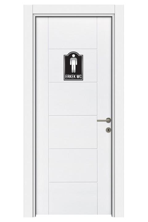 networksticker Erkek Wc 15x10 Cm 3mm Ahşap Üzeri Siyah Pvc Bant Ve Gümüş Pvc Banttan Üretilmiştir