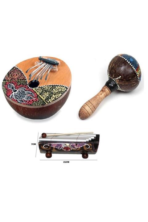 Okçu Ahşap Oyuncak Müzik Aleti Seti Kalimba+bambu Selefon+coconat Marakas Eğitici Oyuncak Organik Oyuncak