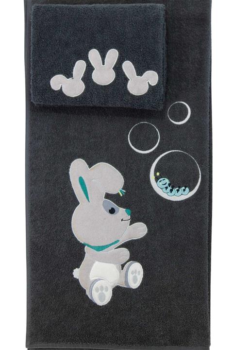 Uygun Bebe Antrasit Tavşan Çocuk Havlu Takımı Banyo Plaj Havluları 70x140 Cm ve 50x100 Cm