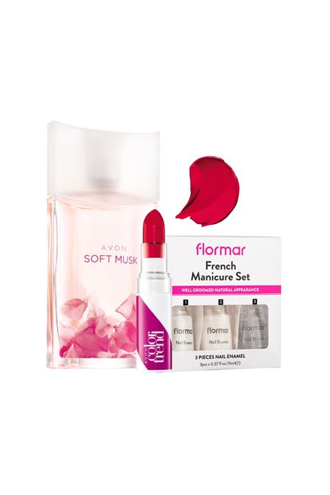 Flormar French Manicure Ve Avon Trend Mat Ruj, Avon Soft Musk Edt 50 Ml Kadın Parfüm Seti